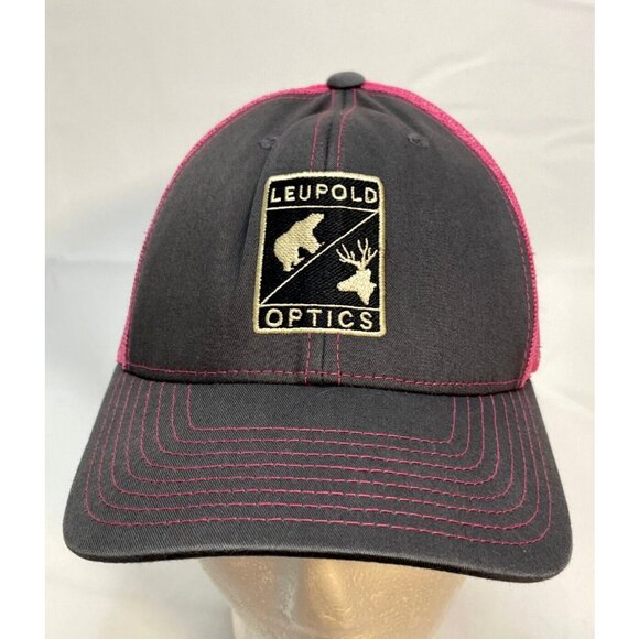 Leupold & Stevens hat cap 7" snap back trucker mesh Optics Hunting gray pink - Picture 1 of 8